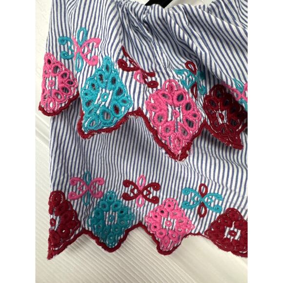 Loft ruffled embroidery off shoulder blue white stiped fiesta halter dress small - Picture 9 of 12